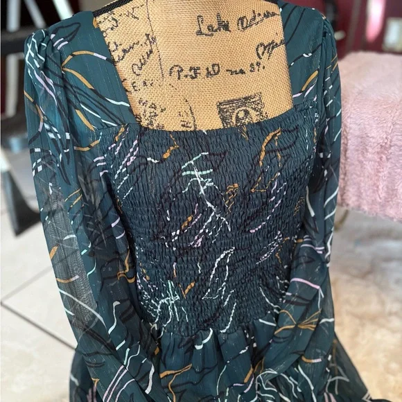 Nine West Teal Patterned Long Sleeve Dress - Picture 5 of 7